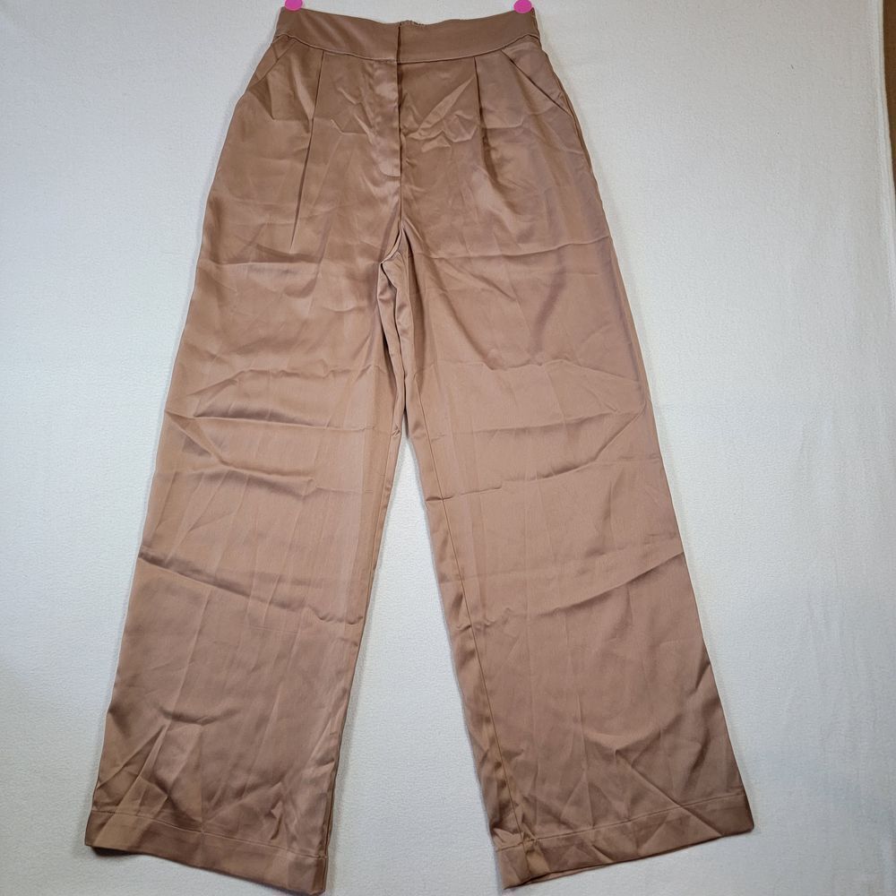 House of Harlow 1960 Satin Wide‎ Leg Pants Sz M Tan Casual Trousers High Rise